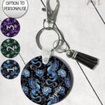 dragon with gold accents and rose floral fantasy keyring option to personalise