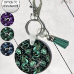 dragon with gold accents and rose floral fantasy keyring option to personalise