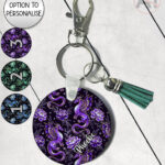 dragon with gold accents and rose floral fantasy keyring option to personalise
