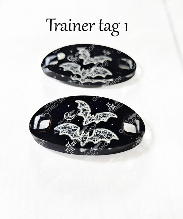 gothic trainer tags & boot lace charms – bats, skulls & gothic designs