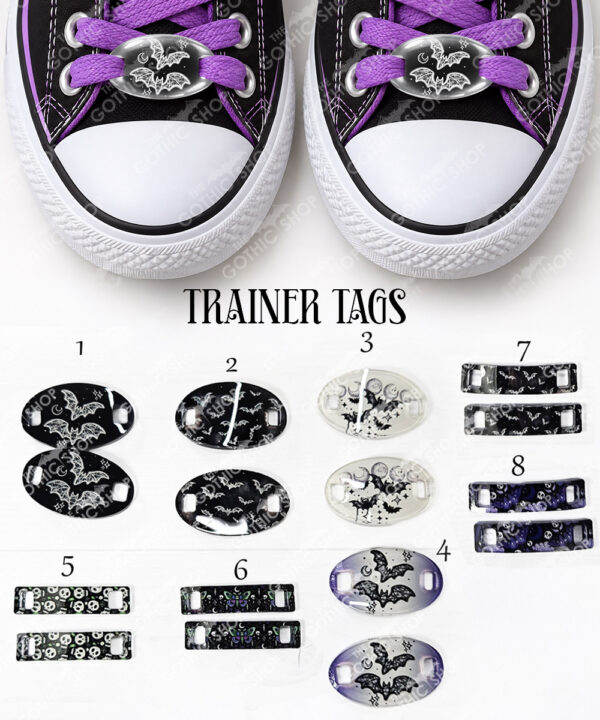 gothic trainer tags & boot lace charms – bats, skulls & gothic designs