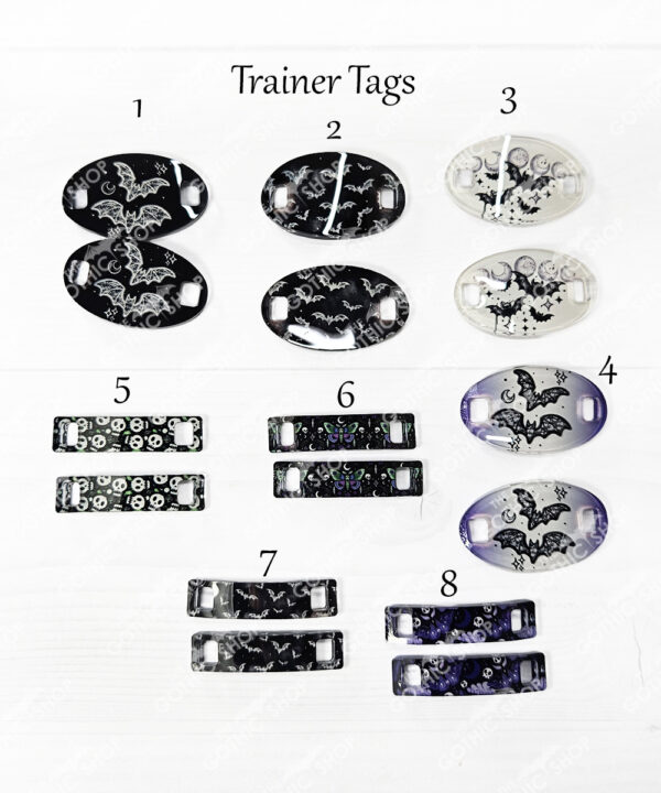 gothic trainer tags & boot lace charms – bats, skulls & gothic designs