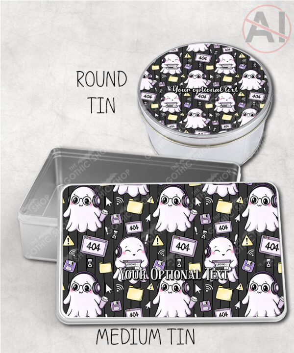 kawaii computer geek gamer ghosts storage tin option to personalise