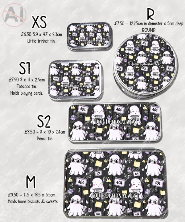 kawaii computer geek gamer ghosts storage tin option to personalise