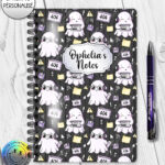 kawaii computer geek gamer ghosts notebook journal option to personalise