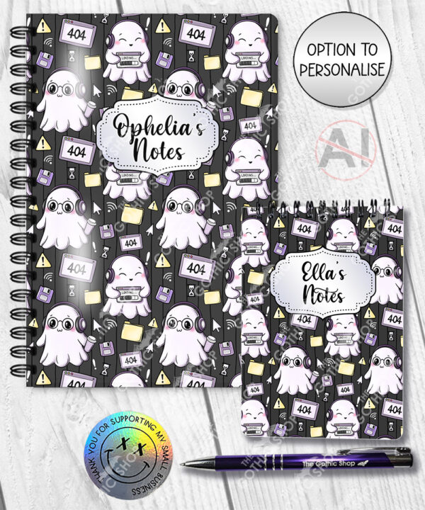 kawaii computer geek gamer ghosts notebook journal option to personalise