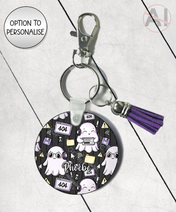 kawaii computer geek gamer ghosts keyring option to personalise