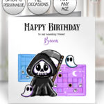 grim reaper gamer birthday / all occasions card option to personalise