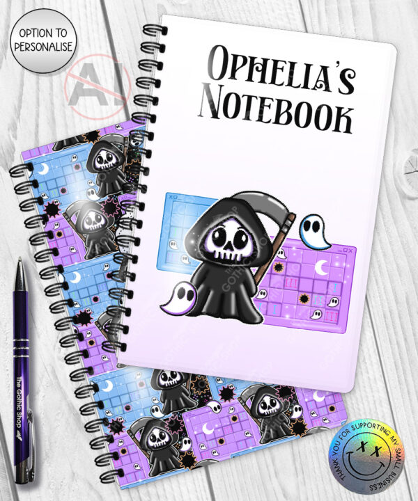 grim reaper gamer notebook journal option to personalise