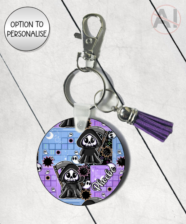 grim reaper gamer keyring / bag tag option to personalise