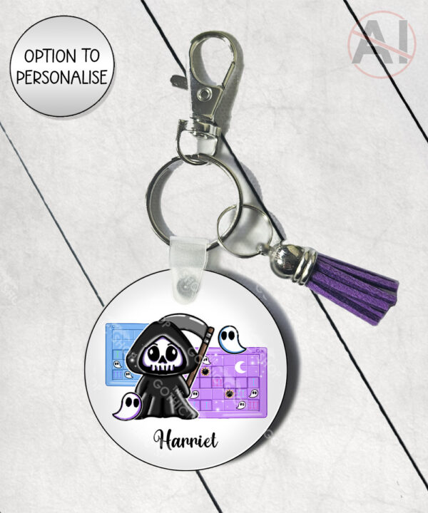 grim reaper gamer keyring / bag tag option to personalise