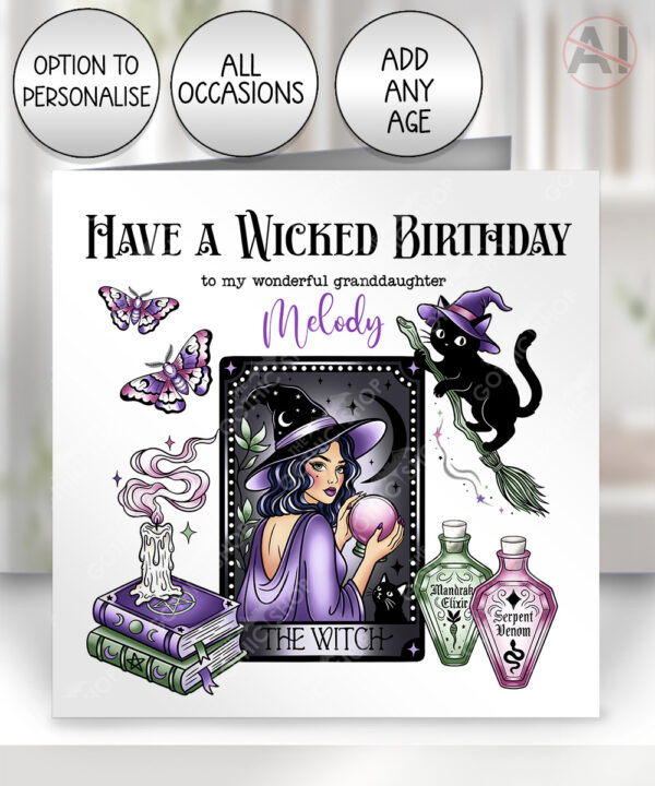 gothic witch & crystal ball mystical fantasy birthday / all occasions card option to personalise