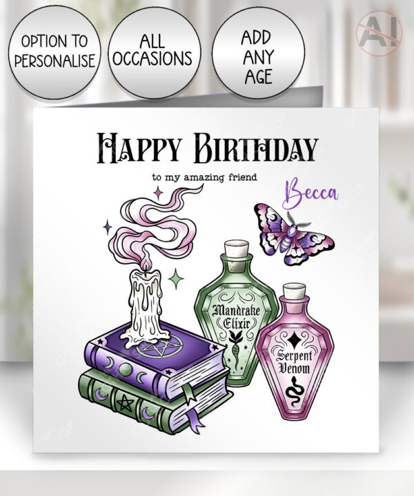 spells & potions gothic witchcraft birthday / all occasions card option to personalise