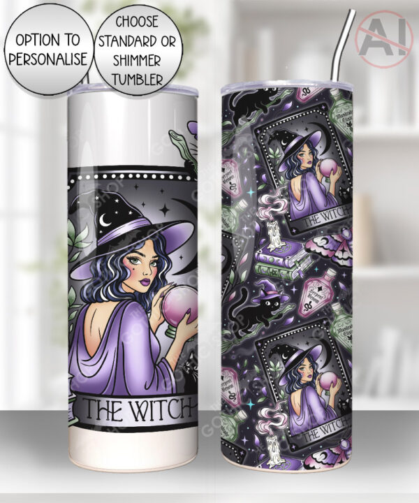 gothic witch & crystal ball mystical fantasy straight tumbler option to personalise