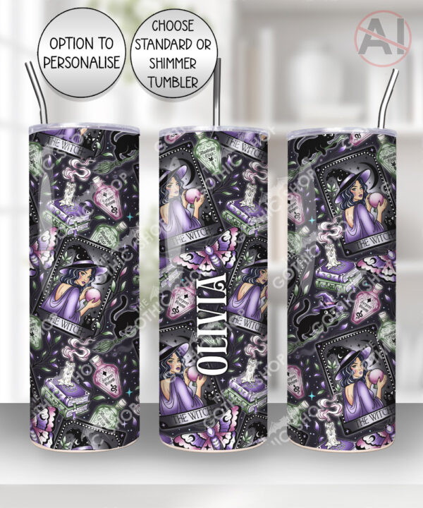 gothic witch & crystal ball mystical fantasy straight tumbler option to personalise
