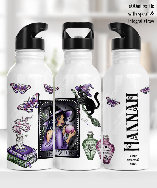 gothic witch & crystal ball mystical fantasy water bottle option to personalise