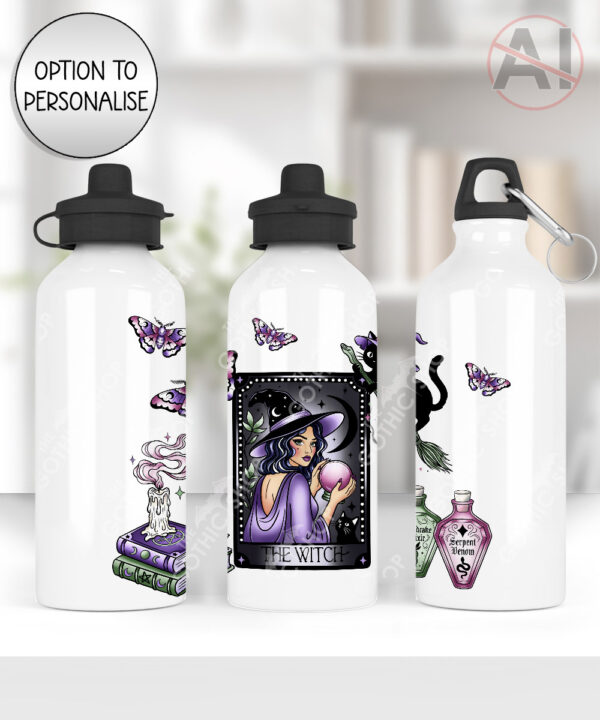 gothic witch & crystal ball mystical fantasy water bottle option to personalise