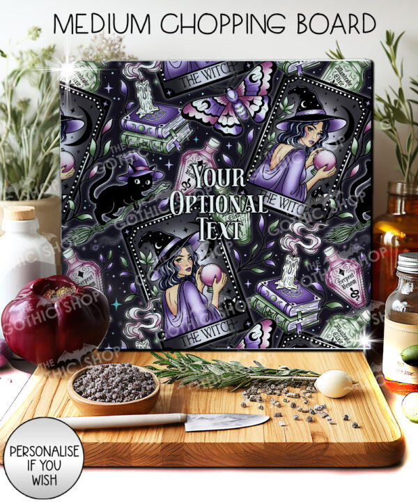gothic witch & crystal ball mystical fantasy glass chopping board option to personalise