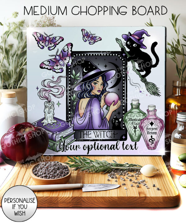 gothic witch & crystal ball mystical fantasy glass chopping board option to personalise
