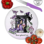 gothic witch & crystal ball mystical fantasy glass chopping board option to personalise