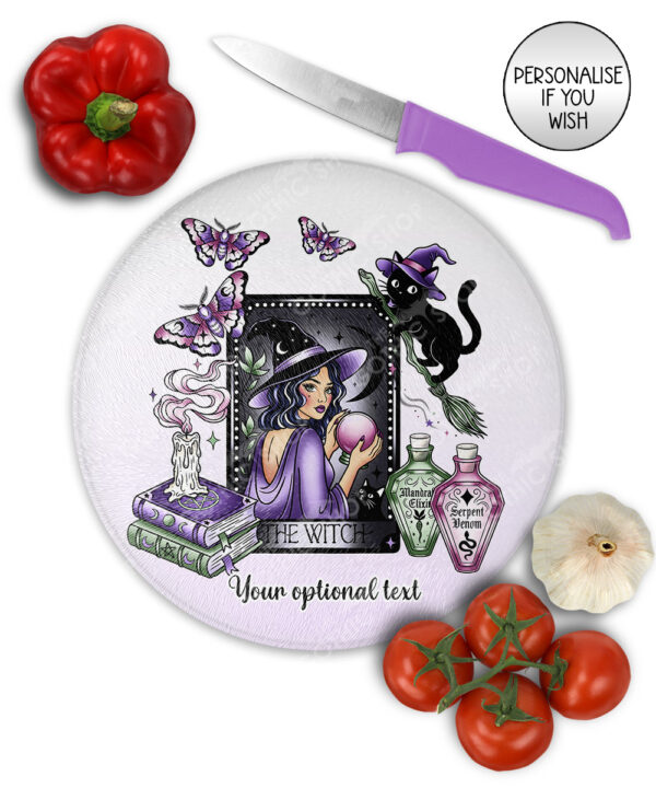 gothic witch & crystal ball mystical fantasy glass chopping board option to personalise