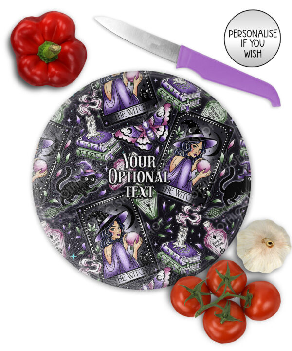 gothic witch & crystal ball mystical fantasy glass chopping board option to personalise