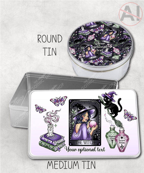 gothic witch & crystal ball mystical fantasy storage tin option to personalise