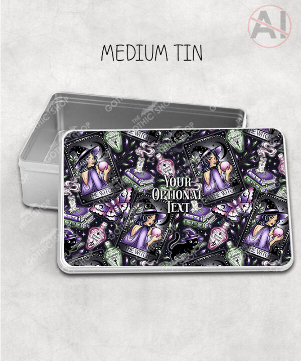 gothic witch & crystal ball mystical fantasy storage tin option to personalise