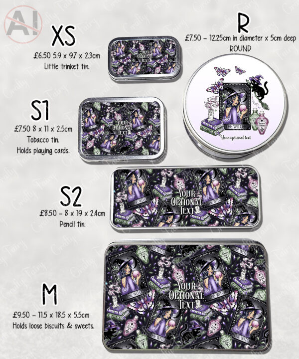 gothic witch & crystal ball mystical fantasy storage tin option to personalise