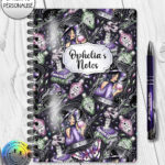 gothic witch & crystal ball mystical fantasy notebook journal option to personalise