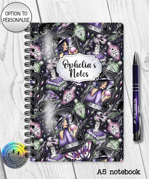 gothic witch & crystal ball mystical fantasy notebook journal option to personalise