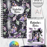 gothic witch & crystal ball mystical fantasy notebook journal option to personalise