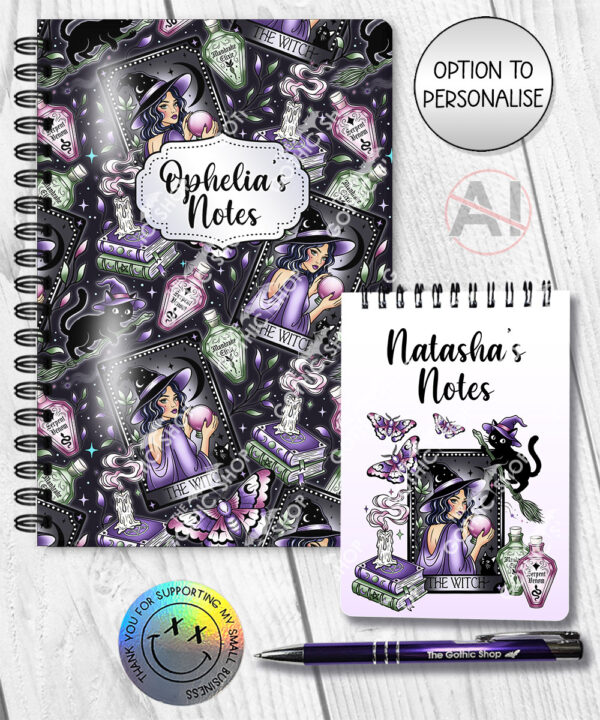 gothic witch & crystal ball mystical fantasy notebook journal option to personalise