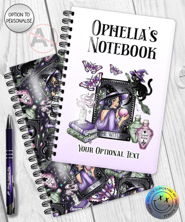gothic witch & crystal ball mystical fantasy notebook journal option to personalise
