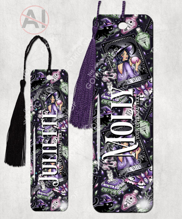 gothic witch & crystal ball mystical fantasy metal bookmark option to personalise