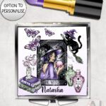 gothic witch & crystal ball mystical fantasy compact mirror option to personalise