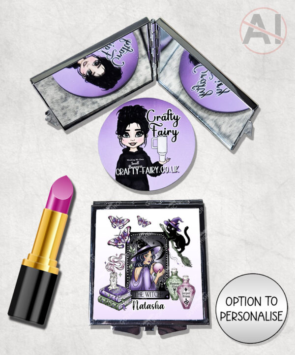gothic witch & crystal ball mystical fantasy compact mirror option to personalise