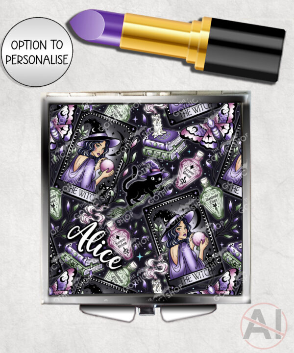 gothic witch & crystal ball mystical fantasy compact mirror option to personalise