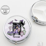 gothic witch & crystal ball mystical fantasy round pill box option to personalise
