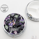 gothic witch & crystal ball mystical fantasy round pill box option to personalise