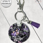 gothic witch & crystal ball mystical fantasy keyring option to personalise