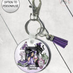 gothic witch & crystal ball mystical fantasy keyring option to personalise