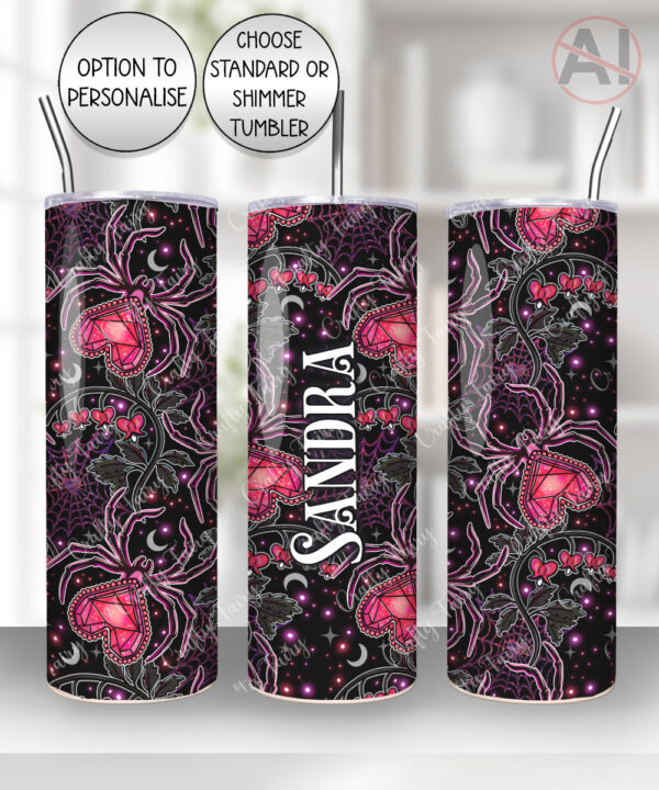 gothic spiders and bleeding hearts personalised straight tumbler