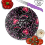 gothic spiders and bleeding hearts personalised glass chopping board