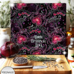 gothic spiders and bleeding hearts personalised glass chopping board