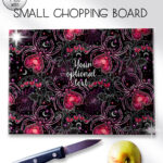gothic spiders and bleeding hearts personalised glass chopping board