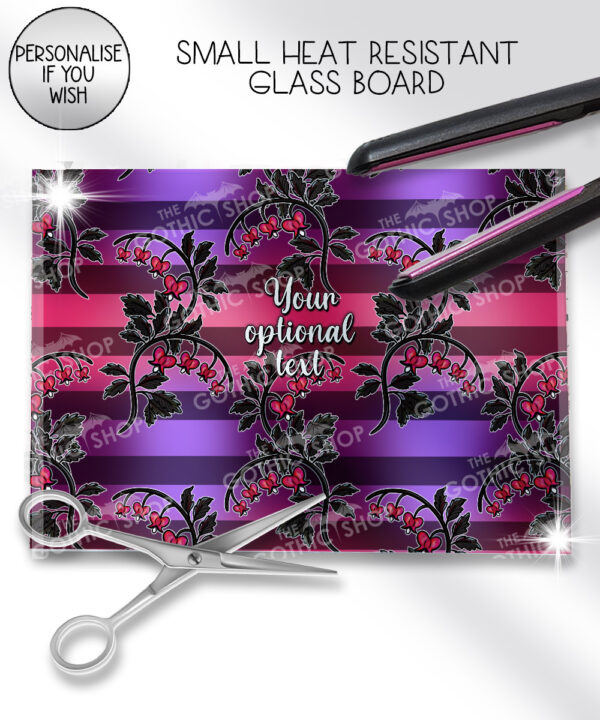 gothic spiders and bleeding hearts personalised glass chopping board
