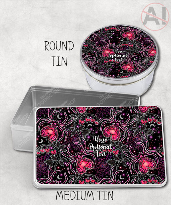 gothic spiders and bleeding hearts personalised storage tin