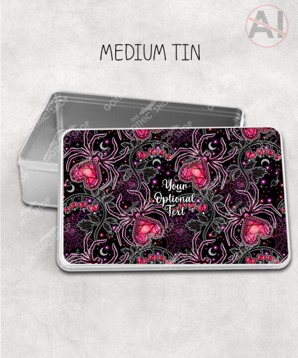 gothic spiders and bleeding hearts personalised storage tin