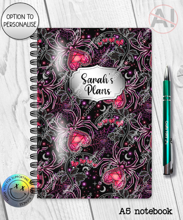 gothic spiders and bleeding hearts personalised notebook journal